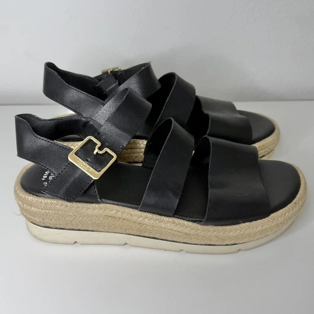 Dr. Scholls Womens Sz 8.5 Once Twice Espadrille Platform Wedge Sandal Black